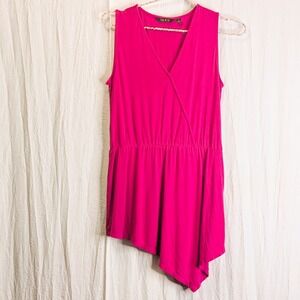 IMAN Global Chic Sleeveless Hot Pink Faux-Wrap Tunic S Asymmetrical Hem